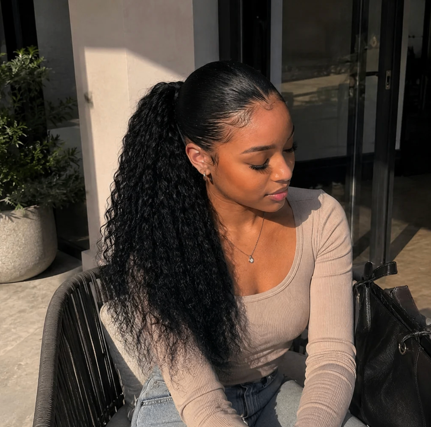 Textured ponytail — candid sunlight